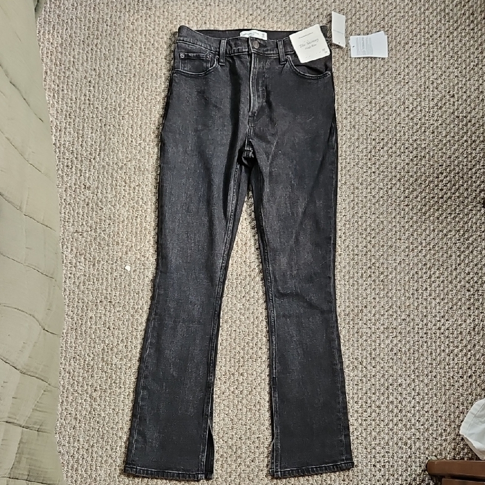 Nwt Abercrombie Skinny High Rise Jeans Split Ankle Washed Black 25 0s 25s Short
